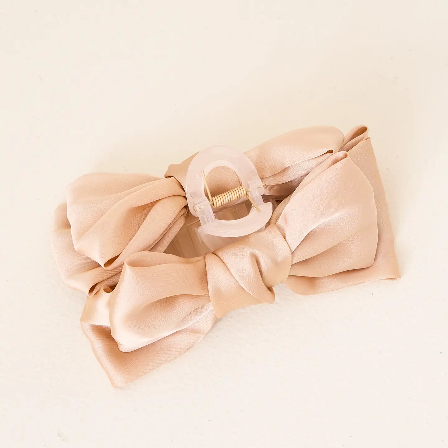 Satin Bow Claw Clip Beige