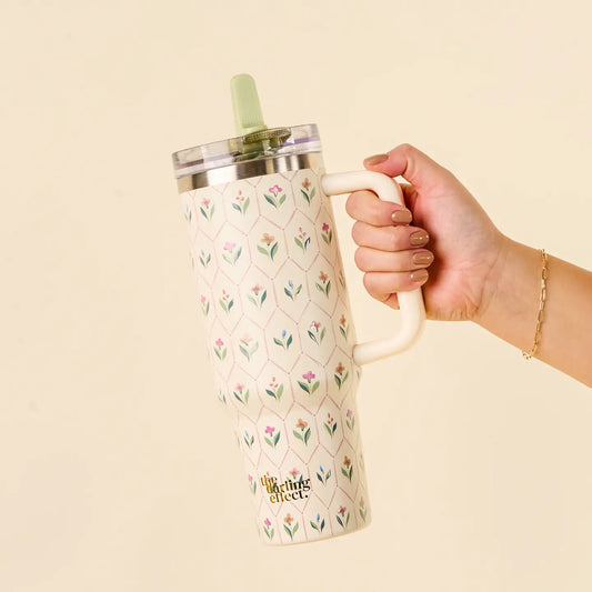 40 oz Flip Straw Tumbler Hand Picked Ivory