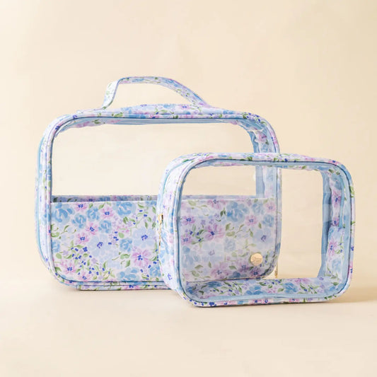 Clear Cosmetic Bag Set Garden Blue