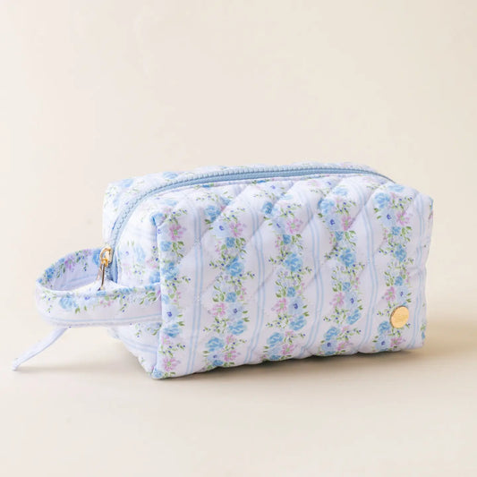 Quilted Cosmetic Pouch Petal Parade Blue