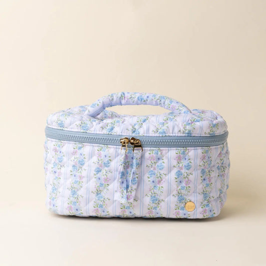 Quilted Cosmetic Bag Petal Parade Blue