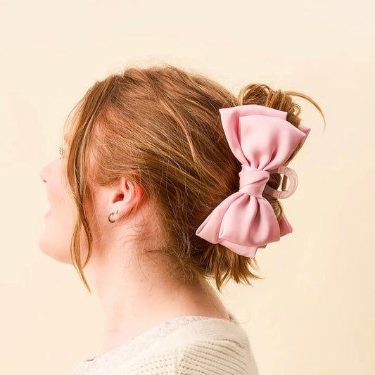Satin Bow Claw Clip Pink