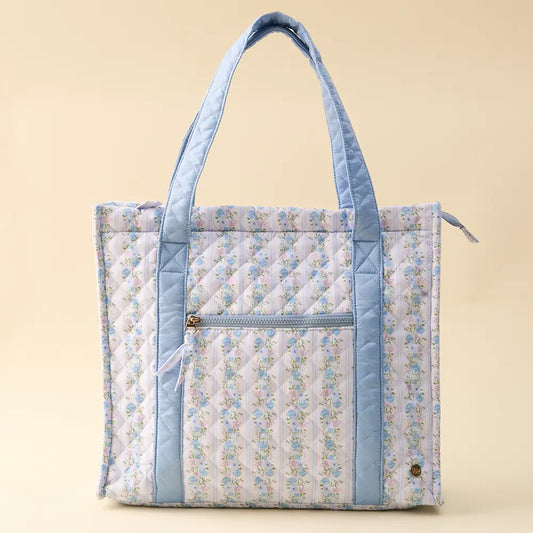 Quilted Tote Bag Petal Parade Blue